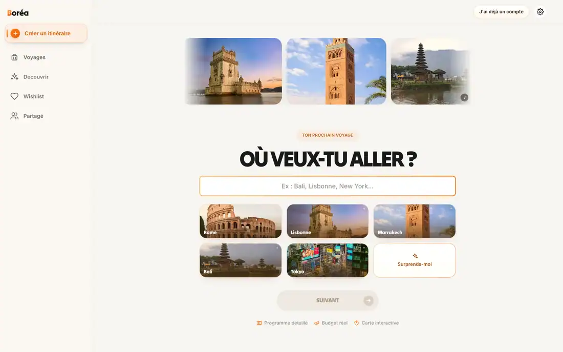 Boréa sur ordinateur : création d'un itinéraire sur mesure