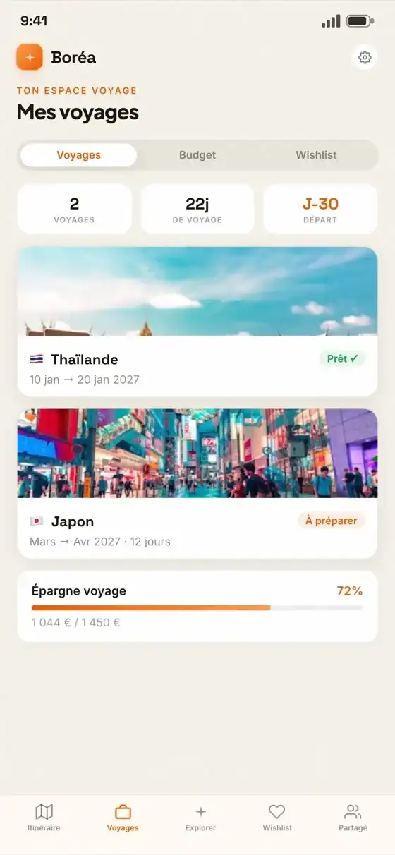 Boréa sur mobile : l'espace Mes voyages